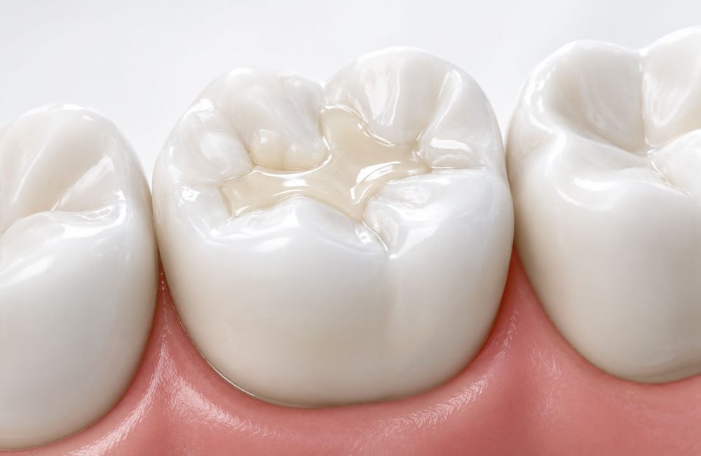 A tooth restored with a tooth-colored composite filling
