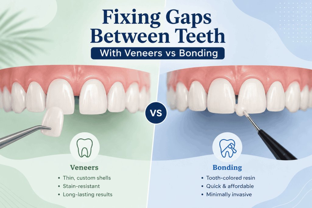 Fixing Gaps Between Teeth With Veneers vs Bonding